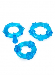 Набор из 3 синих эрекционных колец с различным рельефом - Erowoman-Eroman - в Черкесске купить с доставкой