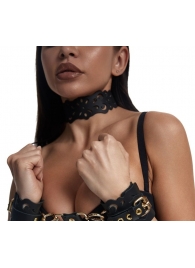 Черный ажурный чокер с золотистой фурнитурой - Crazy Handmade - купить с доставкой в Черкесске