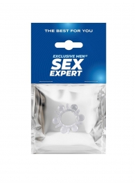 Прозрачное эрекционное кольцо с шариками и шипами - Sex Expert - в Черкесске купить с доставкой