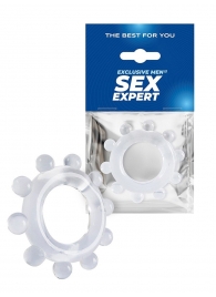 Прозрачное эрекционное кольцо со стимулирующими шариками - Sex Expert - в Черкесске купить с доставкой