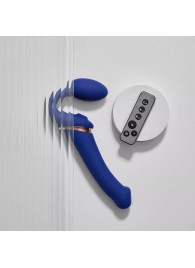 Синий безремневой страпон Multi Orgasm Bendable Strap-On size XL с клиторальной стимуляцией - Strap-on-me - купить с доставкой в Черкесске