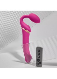 Ярко-розовый безремневой страпон Multi Orgasm Bendable Strap-On size L с клиторальной стимуляцией - Strap-on-me - купить с доставкой в Черкесске