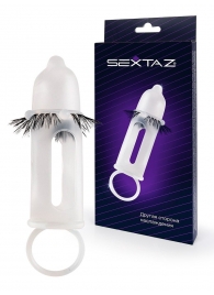 Эластичная насадка на пенис с подхватом мошонки и стимулирующими «ресничками» - Sextaz - в Черкесске купить с доставкой