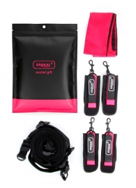 Черно-розовый эротический набор: фиксатор, оковы, наручники, повязка - Erokay - купить с доставкой в Черкесске