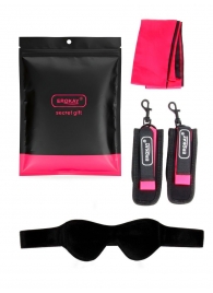 Черно-розовый эротический набор: маска, наручники и повязка - Erokay - купить с доставкой в Черкесске