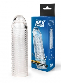 Прозрачная закрытая насадка на пенис с ребрышками - 16 см. - Sex Expert - в Черкесске купить с доставкой