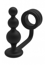 Черное эрекционное кольцо с анальной елочкой Cockring With Beaded Anal Plug - Dream Toys - в Черкесске купить с доставкой