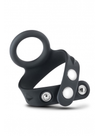 Черное эрекционное кольцо с подхватом мошонки на кнопках VS6 - Blush Novelties - в Черкесске купить с доставкой
