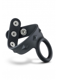 Черное эрекционное кольцо с подхватом мошонки на кнопках VS6 - Blush Novelties - в Черкесске купить с доставкой
