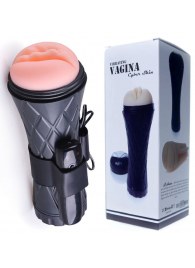 Телесный мастурбатор-вагина в черной колбе с вибрацией - Boys of Toys - в Черкесске купить с доставкой