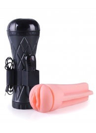 Телесный мастурбатор-вагина в черной колбе с вибрацией - Boys of Toys - в Черкесске купить с доставкой