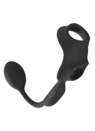 Черное виброкольцо с анальной пробкой Cock Ring with RC Butt Plug - Orion - в Черкесске купить с доставкой