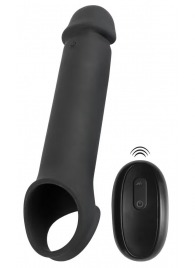 Черная вибронасадка для пениса с хомутом для мошонки и пультом ДУ Remote Controlled Penis Extension - Orion - в Черкесске купить с доставкой