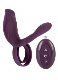 Фиолетовая насадка на член с клиторальным отростком и пультом ДУ RC Couple’s Vibrator 2 - Orion - в Черкесске купить с доставкой