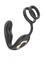 Черная анальная пробка с вращением и эрекционными кольцами - Ibiza - в Черкесске купить с доставкой