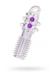 Гелевая прозрачная насадка с шариками и шипами - 14 см. - Toyfa Basic - в Черкесске купить с доставкой