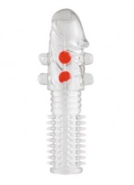 Гелевая прозрачная насадка с шариками и шипами - 14 см. - Toyfa Basic - в Черкесске купить с доставкой