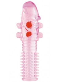 Гелевая розовая насадка с шариками и шипами - 14 см. - ToyFa - в Черкесске купить с доставкой