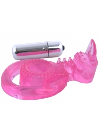 Розовая вибронасадка со стимулятор клитора   Язычок - Toyfa Basic - в Черкесске купить с доставкой