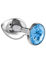 Большая серебристая анальная пробка Diamond Light blue Sparkle Large с голубым кристаллом - 8 см. - Lola Games - купить с доставкой в Черкесске
