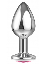 Большая серебристая анальная пробка Diamond Pink Sparkle Large с розовым кристаллом - 8 см. - Lola Games - купить с доставкой в Черкесске