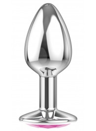 Малая серебристая анальная пробка Diamond Pink Sparkle Small с розовым кристаллом - 7 см. - Lola Games - купить с доставкой в Черкесске