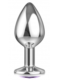 Малая серебристая анальная пробка Diamond Purple Sparkle Small с фиолетовым кристаллом - 7 см. - Lola Games - купить с доставкой в Черкесске