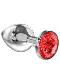 Большая серебристая анальная пробка Diamond Red Sparkle Large с красным кристаллом - 8 см. - Lola Games - купить с доставкой в Черкесске