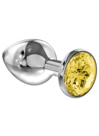 Большая серебристая анальная пробка Diamond Yellow Sparkle Large с жёлтым кристаллом - 8 см. - Lola Games - купить с доставкой в Черкесске