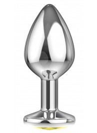 Малая серебристая анальная пробка Diamond Yellow Sparkle Small с жёлтым кристаллом - 7 см. - Lola Games - купить с доставкой в Черкесске