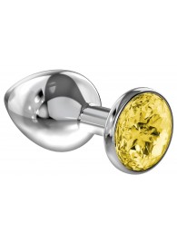 Малая серебристая анальная пробка Diamond Yellow Sparkle Small с жёлтым кристаллом - 7 см. - Lola Games - купить с доставкой в Черкесске