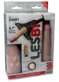 Телесный поясной страпон LESBI с вагинальной пробкой - 17 см. - LOVETOY (А-Полимер) - купить с доставкой в Черкесске