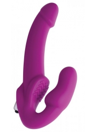 Ярко-розовый безремневой вибрострапон Evoke Vibrating Strapless Silicone Strap-on Dildo - XR Brands - купить с доставкой в Черкесске