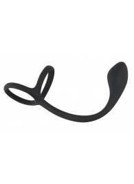 Эрекционное кольцо с утяжкой на мошонку и анальным плаг Black Velvets - Orion - в Черкесске купить с доставкой