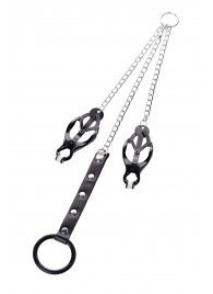 Черно-серебристые зажимы для сосков с кольцом для пениса TOYFA Metal - ToyFa - купить с доставкой в Черкесске