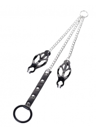 Черно-серебристые зажимы для сосков с кольцом для пениса TOYFA Metal - ToyFa - купить с доставкой в Черкесске