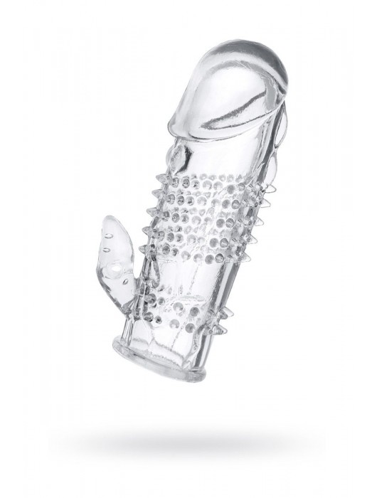 Прозрачная гелевая насадка с шипами и клиторальным отростком - 13 см. - Toyfa Basic - в Черкесске купить с доставкой