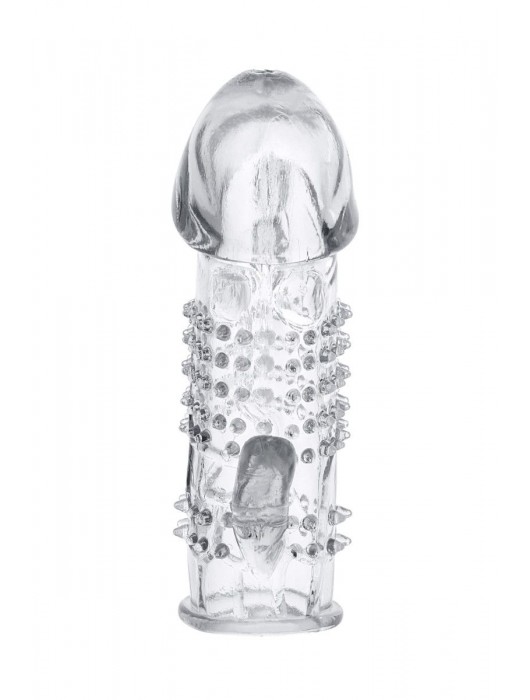 Прозрачная гелевая насадка с шипами и клиторальным отростком - 13 см. - Toyfa Basic - в Черкесске купить с доставкой
