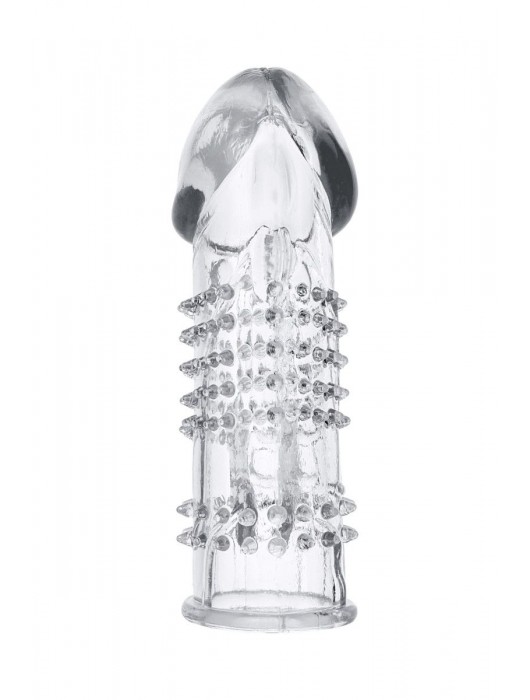 Прозрачная гелевая насадка с шипами и клиторальным отростком - 13 см. - Toyfa Basic - в Черкесске купить с доставкой