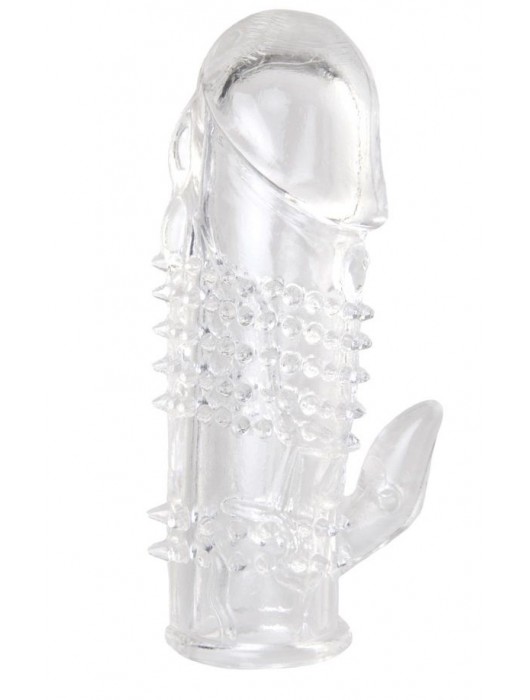 Прозрачная гелевая насадка с шипами и клиторальным отростком - 13 см. - Toyfa Basic - в Черкесске купить с доставкой