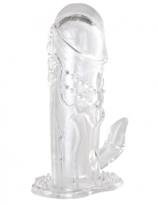Прозрачная гелевая насадка с клиторальным отростком - 13 см. - Toyfa Basic - в Черкесске купить с доставкой