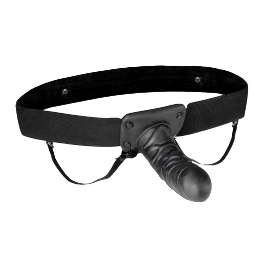 Чёрный полый страпон с вибрацией Unisex Vibrating Hollow Strap-On - 14 см. - Lux Fetish - купить с доставкой в Черкесске