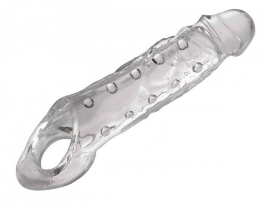 Прозразная закрытая насадка на пенис с поддержкой мошонки Clearly Ample Penis Enhancer - 22 см. - XR Brands - в Черкесске купить с доставкой