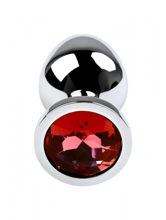 Серебристая коническая анальная пробка с красным кристаллом - 8 см. - ToyFa - купить с доставкой в Черкесске