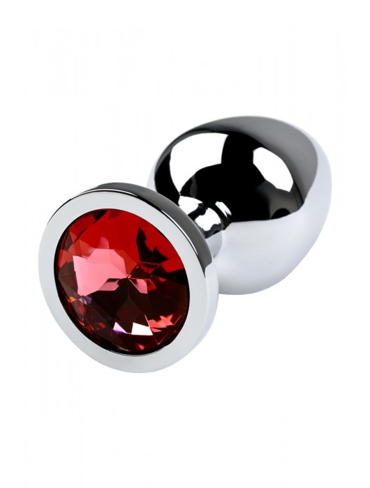 Серебристая коническая анальная пробка с красным кристаллом - 8 см. - ToyFa - купить с доставкой в Черкесске