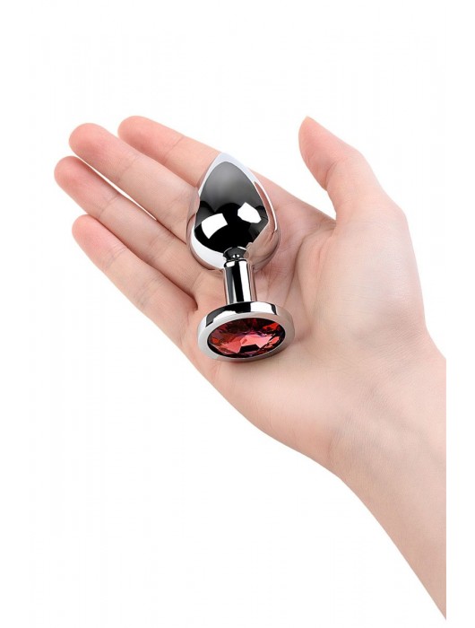 Серебристая коническая анальная пробка с красным кристаллом - 8 см. - ToyFa - купить с доставкой в Черкесске