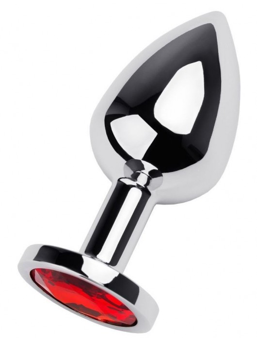 Серебристая коническая анальная пробка с красным кристаллом - 8 см. - ToyFa - купить с доставкой в Черкесске