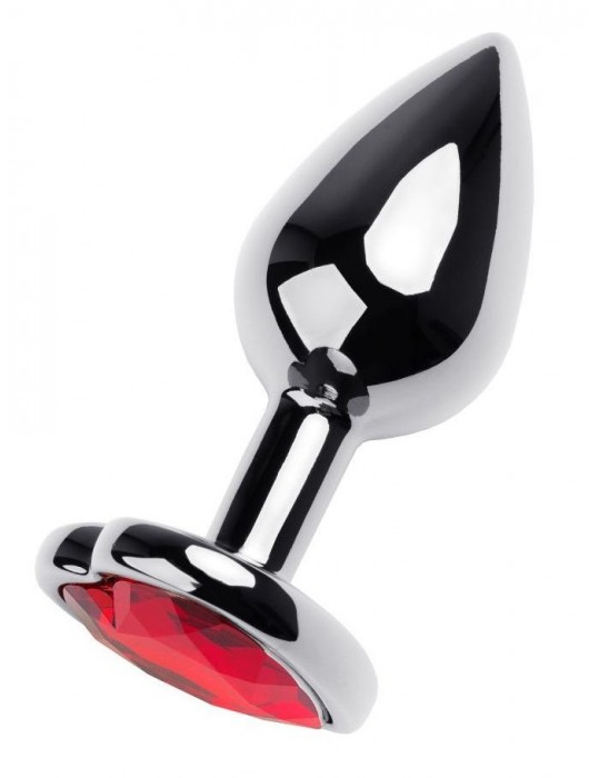 Серебристая коническая анальная пробка с красным кристаллом-сердечком - 7 см. - ToyFa - купить с доставкой в Черкесске