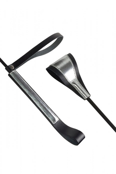 Чёрно-серебристый стек с хлопушкой из кожи - 62 см. - Sitabella - купить с доставкой в Черкесске