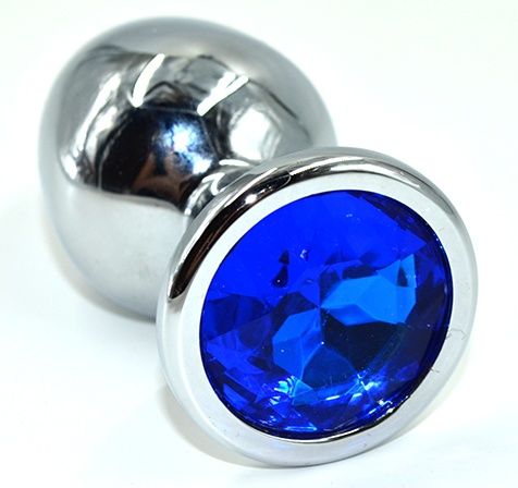 Серебристая анальная пробка из нержавеющей стали с синим кристаллом - 8,5 см. - Kanikule - купить с доставкой в Черкесске